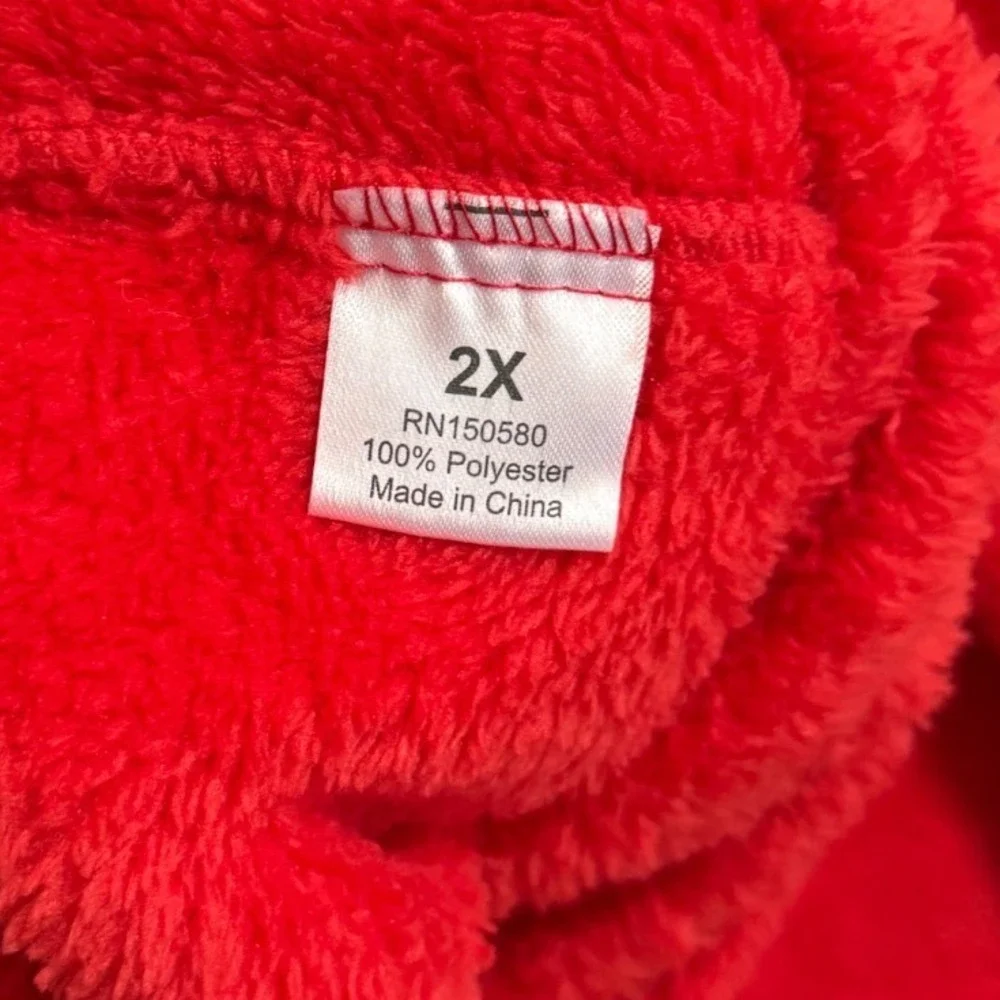 Alexander Del Rossa Red Fleece Pajama Top V-Neck Satin Trim Womens 2X - Picture 3 of 5